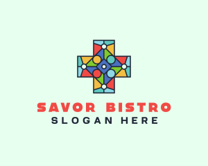 Colorful Stained Glass Cross logo design