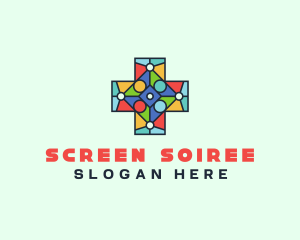 Colorful Stained Glass Cross logo design