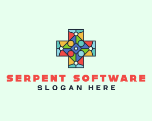 Colorful Stained Glass Cross logo design