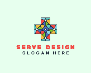 Colorful Stained Glass Cross logo design