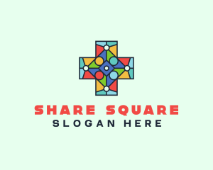 Colorful Stained Glass Cross logo design