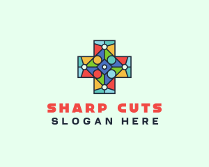 Colorful Stained Glass Cross logo design