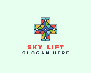 Colorful Stained Glass Cross logo design