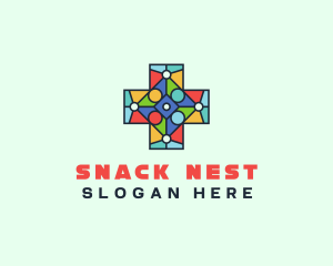 Colorful Stained Glass Cross logo design