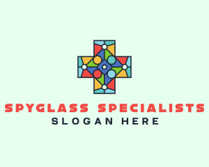 Colorful Stained Glass Cross logo design