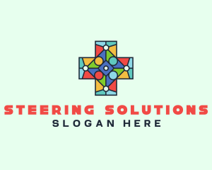 Colorful Stained Glass Cross logo design