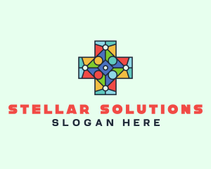 Colorful Stained Glass Cross logo design