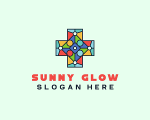 Colorful Stained Glass Cross logo design