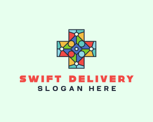 Colorful Stained Glass Cross logo design