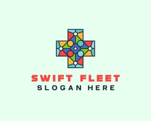 Colorful Stained Glass Cross logo design