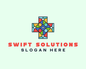 Colorful Stained Glass Cross logo design