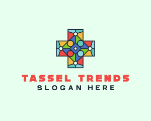 Colorful Stained Glass Cross logo design