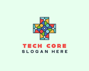 Colorful Stained Glass Cross logo design