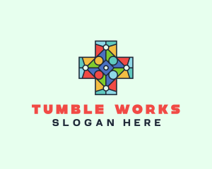 Colorful Stained Glass Cross logo design