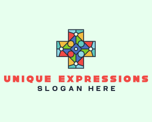 Colorful Stained Glass Cross logo design