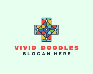 Colorful Stained Glass Cross logo design