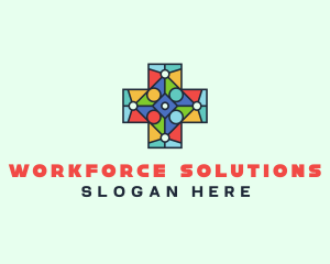 Colorful Stained Glass Cross logo design