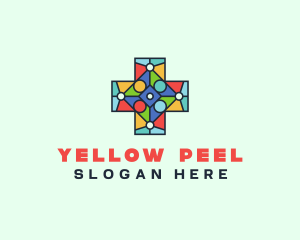 Colorful Stained Glass Cross logo design