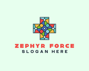 Colorful Stained Glass Cross logo design