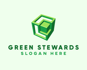 Green 3D Cube logo design