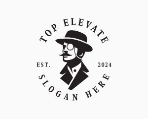 Monocle Gentleman Mustache logo design