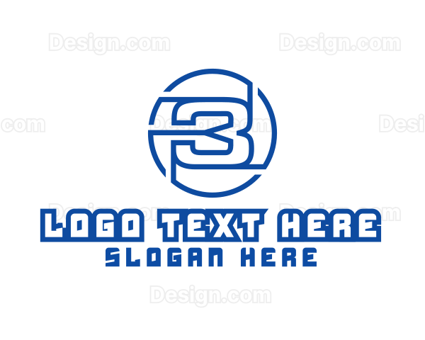 Round Modern Outline Number 3 Logo