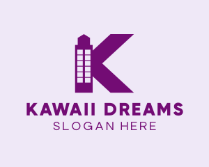 Purple Minimalist K Tower logo design