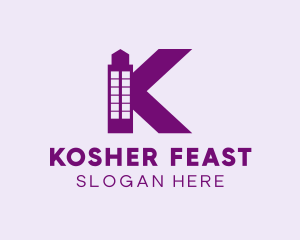 Purple Minimalist K Tower logo design