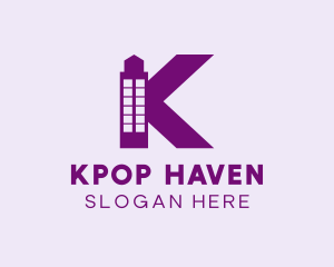 Purple Minimalist K Tower logo design