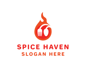 Fire Restaurant Spoon Fork logo design