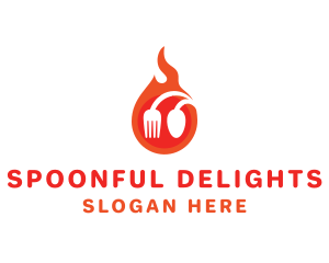 Fire Restaurant Spoon Fork logo design