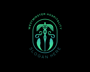 Medical Caduceus Staff Feather logo design