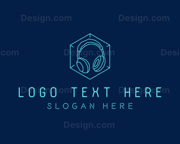 Neon Blue DJ Headphones Logo