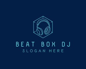 Neon Blue DJ Headphones  logo design