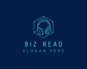 Neon Blue DJ Headphones  logo design