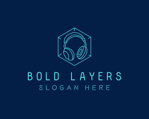 Neon Blue DJ Headphones  logo design