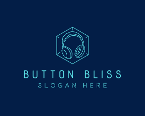 Neon Blue DJ Headphones  logo design