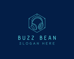 Neon Blue DJ Headphones  logo design