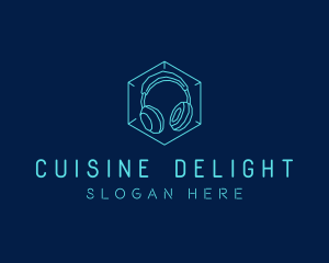 Neon Blue DJ Headphones  logo design