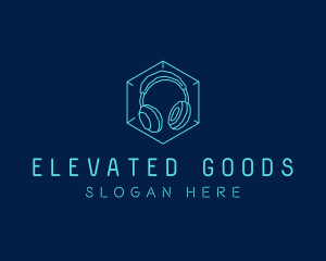 Neon Blue DJ Headphones  logo design