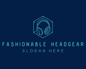 Neon Blue DJ Headphones  logo design