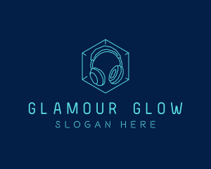 Neon Blue DJ Headphones  logo design