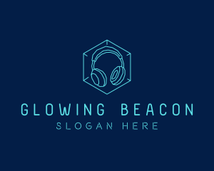 Neon Blue DJ Headphones  logo design