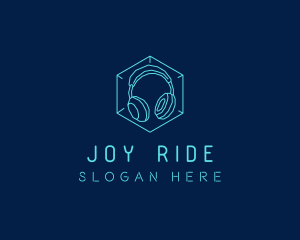 Neon Blue DJ Headphones  logo design