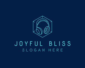 Neon Blue DJ Headphones  logo design