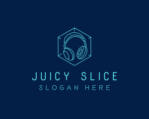 Neon Blue DJ Headphones  logo design