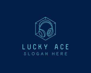 Neon Blue DJ Headphones  logo design