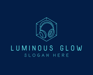 Neon Blue DJ Headphones  logo design