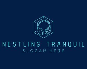 Neon Blue DJ Headphones  logo design