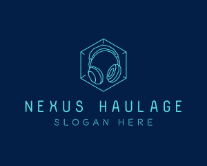 Neon Blue DJ Headphones  logo design